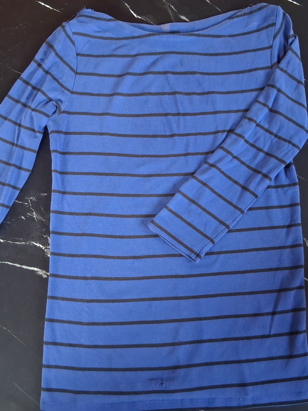 2000s Blue and Black Striped Long Sleeve Tee